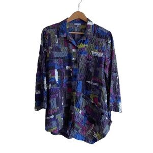 Habitat Cloths To Live in Patchwork Crinkle Button Tunic Woman Medium Lagenlook